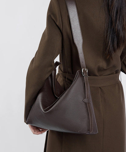 Simple Coffee Calf Leather Large Capacity Shoulder Bag