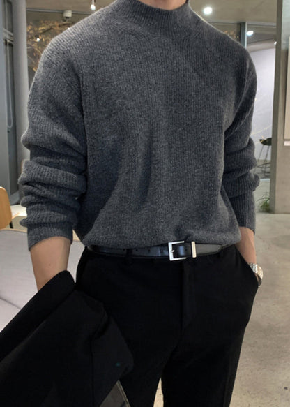 Simple Coffee Cozy Solid Knit Men Sweaters Winter