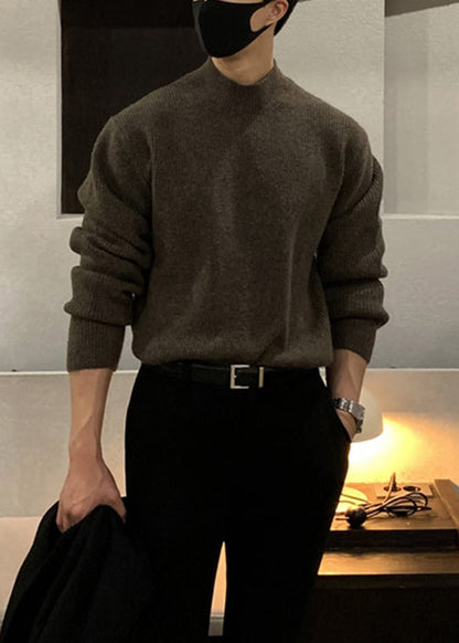 Simple Coffee Cozy Solid Knit Men Sweaters Winter