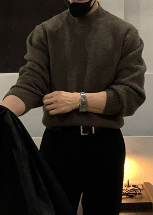 Simple Coffee Cozy Solid Knit Men Sweaters Winter