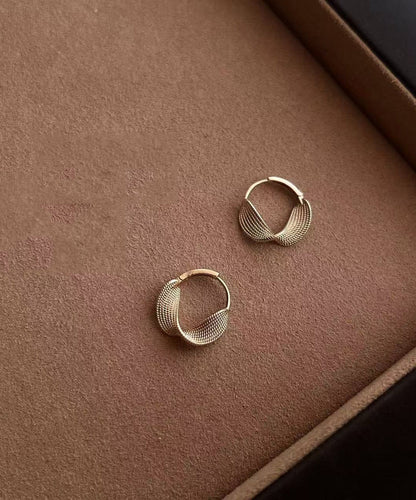 Simple Coffee Gold Twisted Texture Gold Plated Hoop Earrings