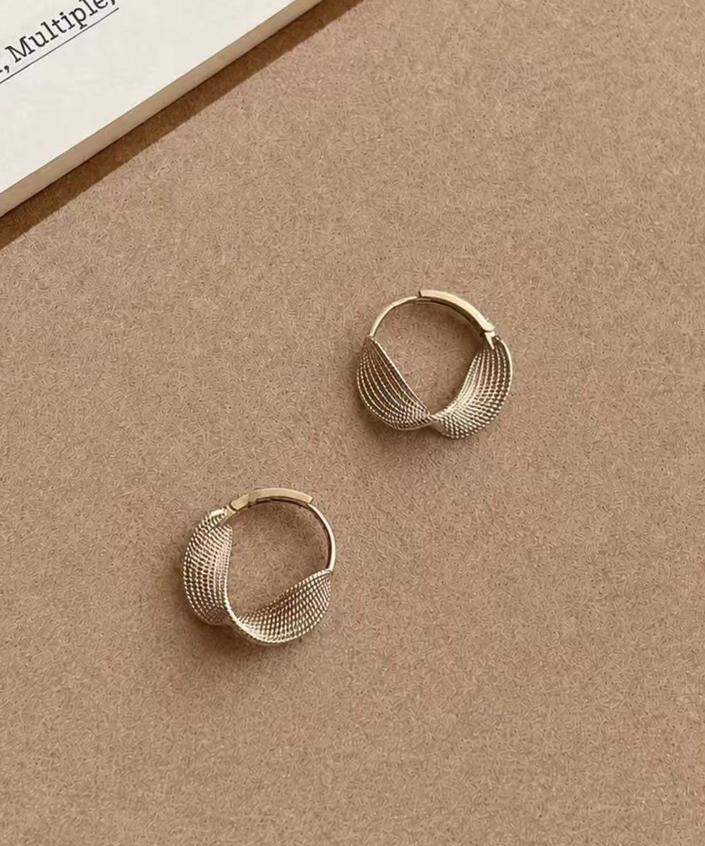 Simple Coffee Gold Twisted Texture Gold Plated Hoop Earrings
