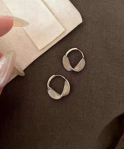 Simple Coffee Gold Twisted Texture Gold Plated Hoop Earrings