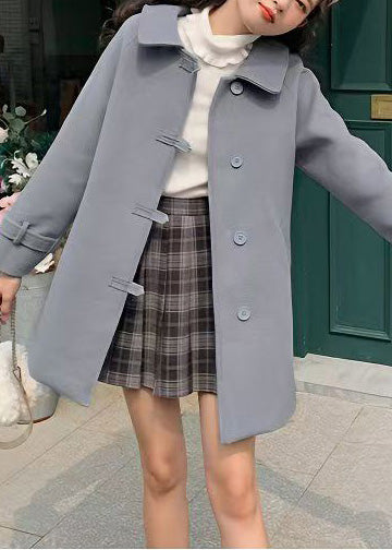Simple Coffee Peter Pan Collar Pockets Woolen Trench Winter