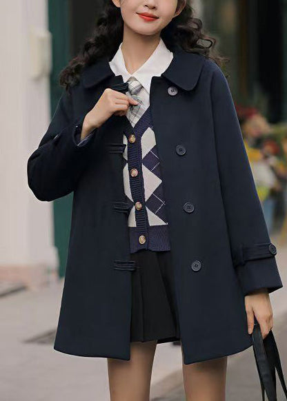 Simple Coffee Peter Pan Collar Pockets Woolen Trench Winter