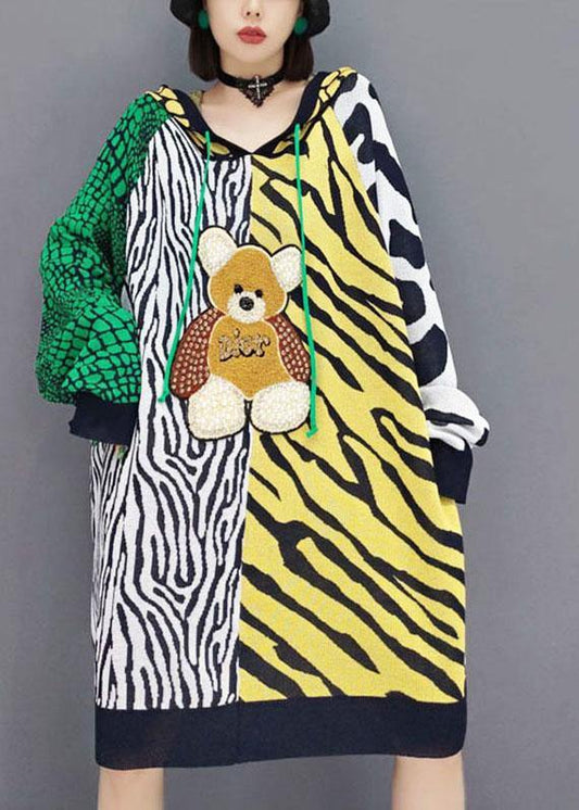 Simple Color Block Hooded Patchwork Fall Print Sweatshirt - SooLinen