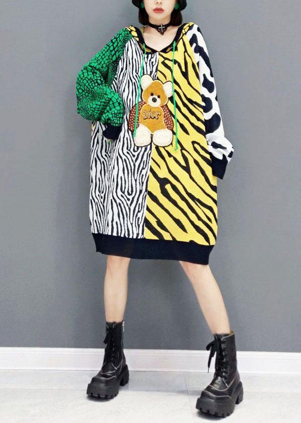 Simple Color Block Hooded Patchwork Fall Print Sweatshirt - SooLinen