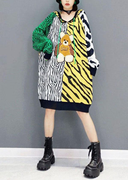 Simple Color Block Hooded Patchwork Fall Print Sweatshirt - SooLinen