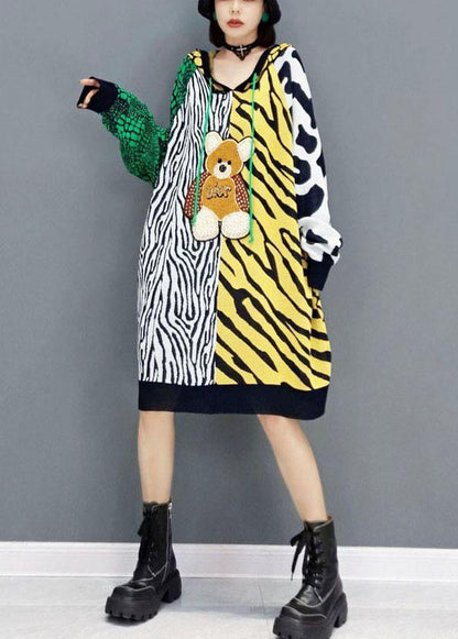 Simple Color Block Hooded Patchwork Fall Print Sweatshirt - SooLinen