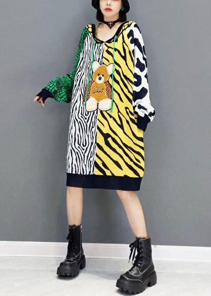 Simple Color Block Hooded Patchwork Fall Print Sweatshirt - SooLinen