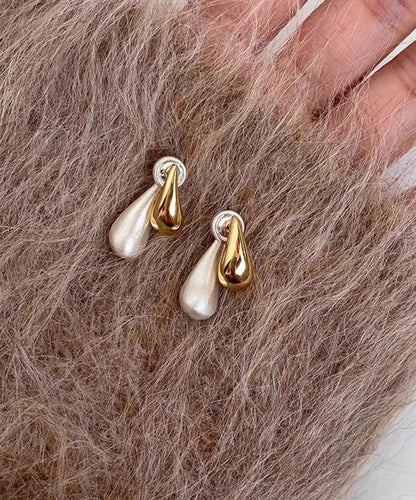 Simple Colorblock Copper Overgild Water Droplet Hoop Earrings