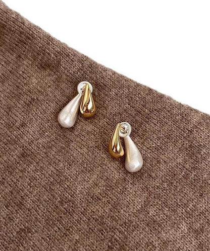 Simple Colorblock Copper Overgild Water Droplet Hoop Earrings