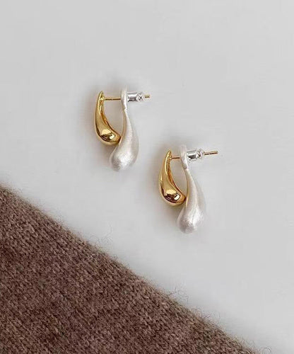 Simple Colorblock Copper Overgild Water Droplet Hoop Earrings