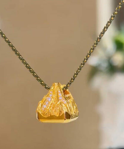 Simple Gold Copper Overgild Zircon Hill Pendant Necklace