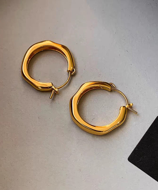 Simple Gold Metal Overgild Hoop Earrings