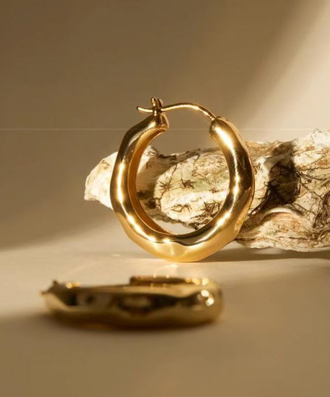 Simple Gold Metal Overgild Hoop Earrings
