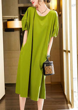 Load image into Gallery viewer, Simple Green O-Neck Patchwork Long Dress Short Sleeve