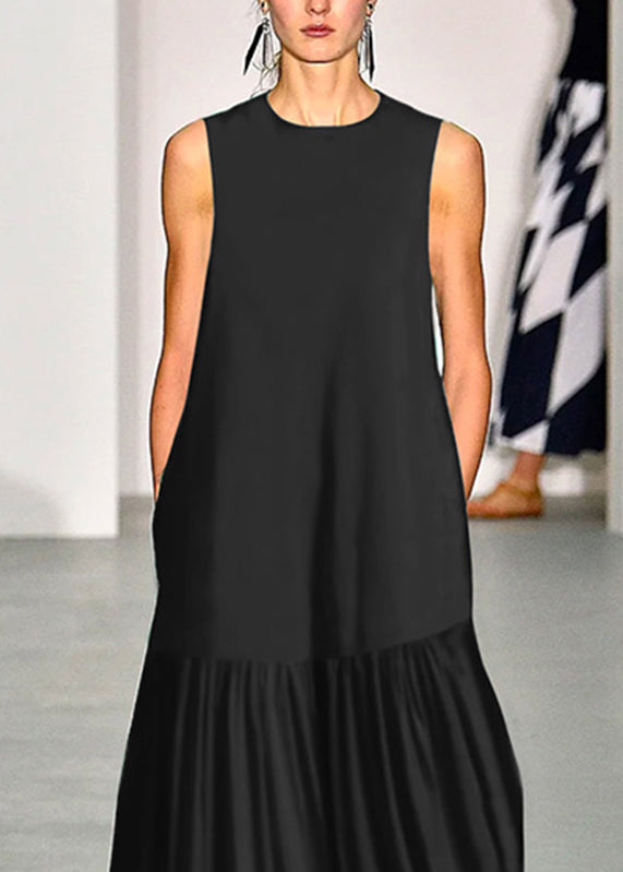 Simple Green O-Neck Patchwork Maxi Dresses Sleeveless