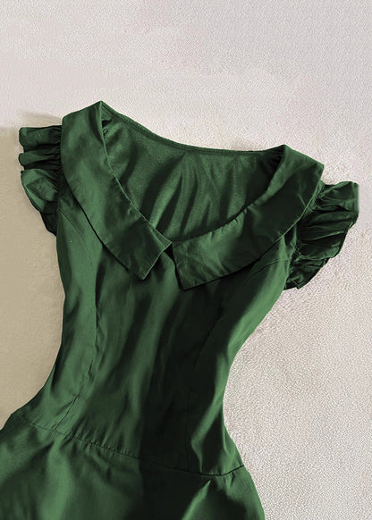 Simple Green Peter Pan Collar Lace Cotton Mid Dress Sleeveless