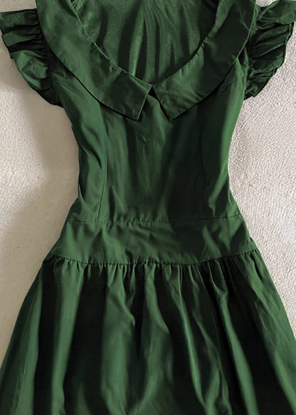 Simple Green Peter Pan Collar Lace Cotton Mid Dress Sleeveless