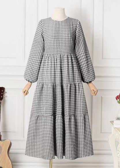 Simple Green Plaid Cotton Maxi Dresses Spring