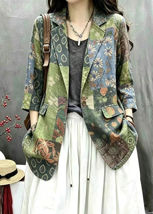 Simple Green Print Notched One Button Jacket Spring