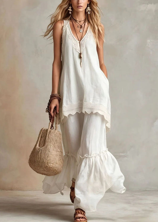 Simple Green V Neck T Shirts And Pants Two Piece Set Sleeveless