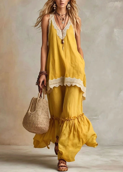 Simple Green V Neck T Shirts And Pants Two Piece Set Sleeveless