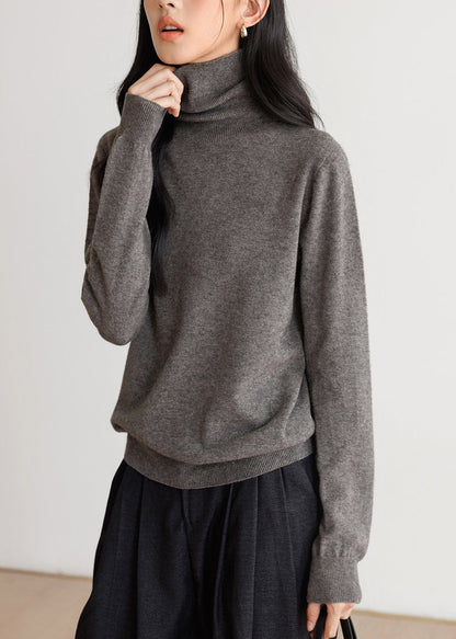 Simple Grey High Neck Knit Tops Spring