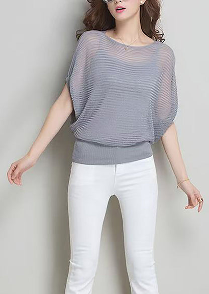 Simple Grey Hollow Out Knit Top And Camisole Two Pieces Set Fall