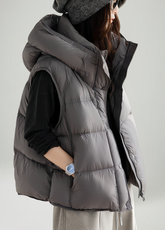 Simple Grey Hooded Warm Fine Cotton Filled Parkaer Winter