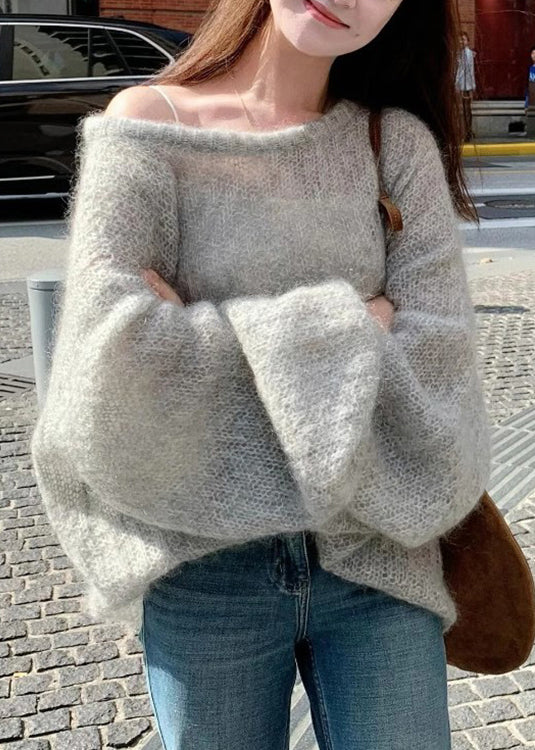 Simple Grey O-Neck Cozy Knit Sweater Winter