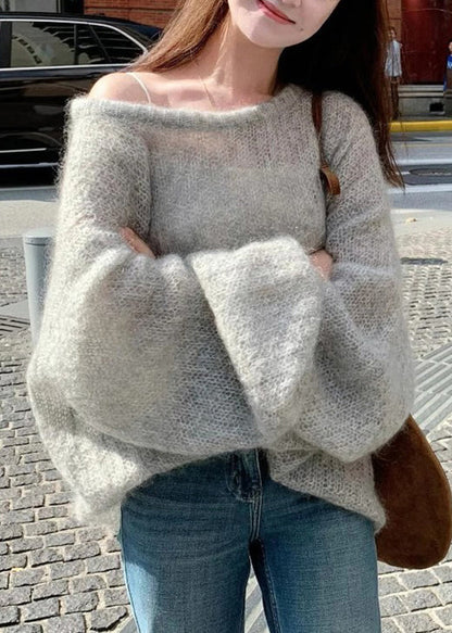 Simple Grey O-Neck Cozy Knit Sweater Winter