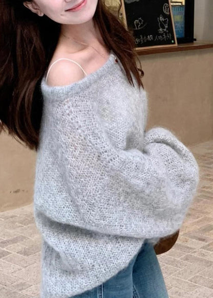 Simple Grey O-Neck Cozy Knit Sweater Winter