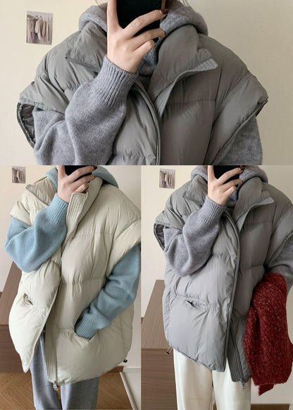 Simple Grey Oversized Drawstring Duck Down Filled Vests Winter