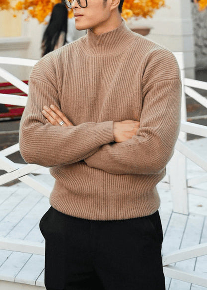 Simple Grey Turtleneck Solid Knit Men Sweater Tops Fall