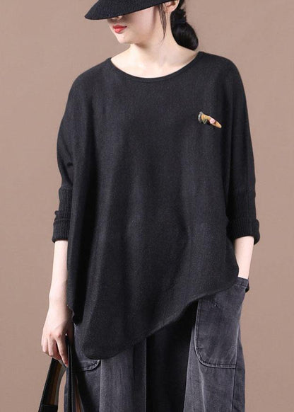 Simple Khaki O-Neck Asymmetrical Design Fall Knitted Top - SooLinen