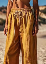 Load image into Gallery viewer, Simple Khaki Pockets Patchwork Tie Waist Solid Wide Leg Pants