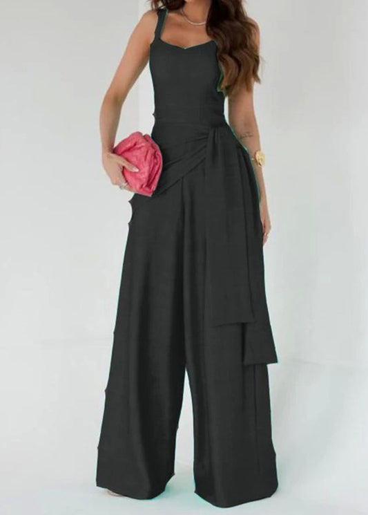 Simple Lake Blue Draped Sash Jumpsuit Sleeveless