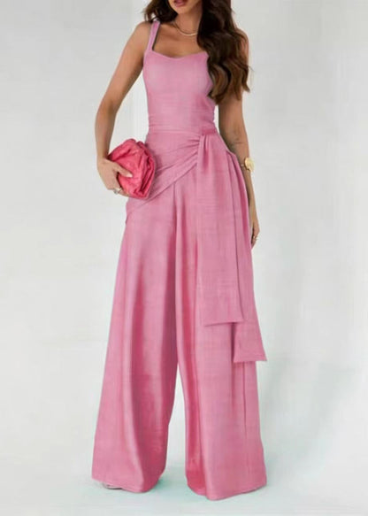 Simple Lake Blue Draped Sash Jumpsuit Sleeveless
