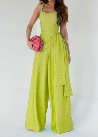 Simple Lake Blue Draped Sash Jumpsuit Sleeveless