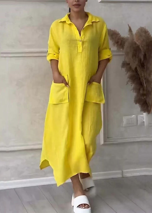 Simple Lavender Peter Pan Collar Pockets Linen A Line Dresses Summer