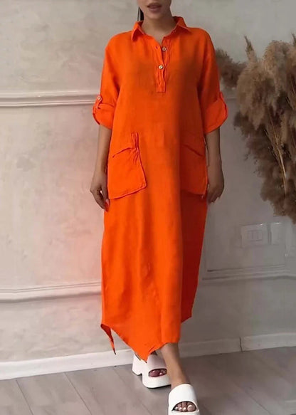 Simple Lavender Peter Pan Collar Pockets Linen A Line Dresses Summer