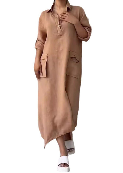 Simple Lavender Peter Pan Collar Pockets Linen A Line Dresses Summer