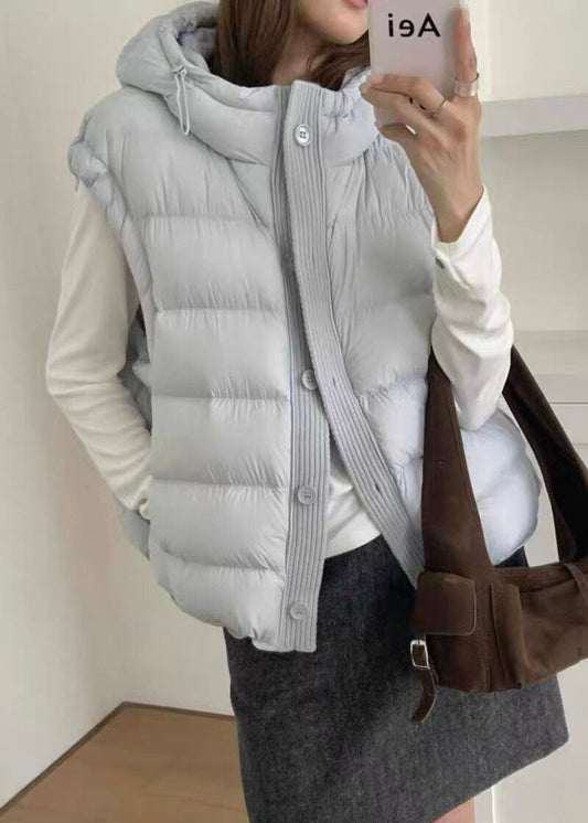 Simple Light Blue Hooded Pockets Fine Cotton Filled Parkas Winter