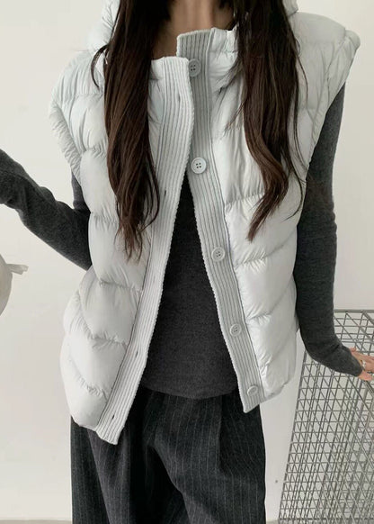 Simple Light Blue Hooded Pockets Fine Cotton Filled Parkas Winter