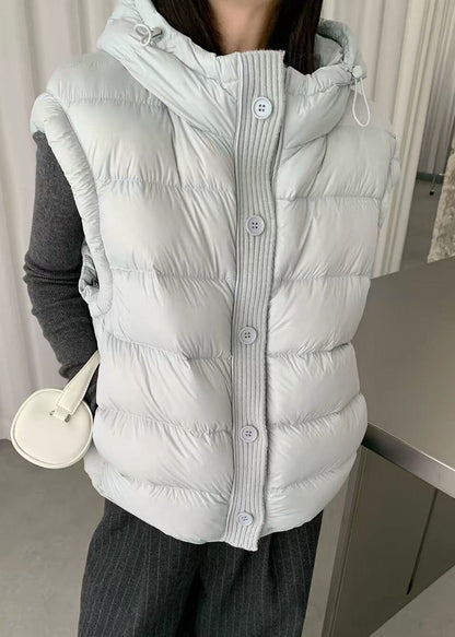 Simple Light Blue Hooded Pockets Fine Cotton Filled Parkas Winter