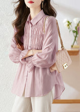 Load image into Gallery viewer, Simple Light Purple Peter Pan Collar Wrinkled Patchwork Button Silk Shirts Long Sleeve
