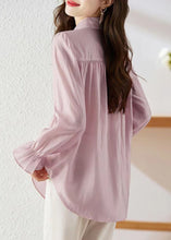 Load image into Gallery viewer, Simple Light Purple Peter Pan Collar Wrinkled Patchwork Button Silk Shirts Long Sleeve