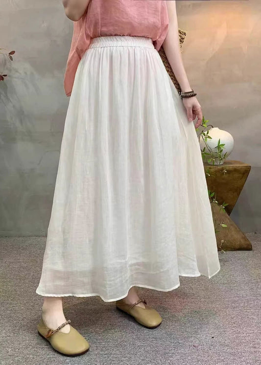 Simple Loose White Elastic Waist Linen Skirts Summer